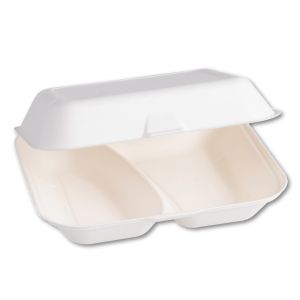 Food Box aus Zuckerrohr 2-geteilt mit Klappdeckel, weiss, 740 ml, 235 x 195 x 75 mm