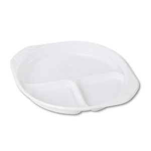 Einwegteller aus Kunststoff, rund, 3-geteilt, weiss 220 mm