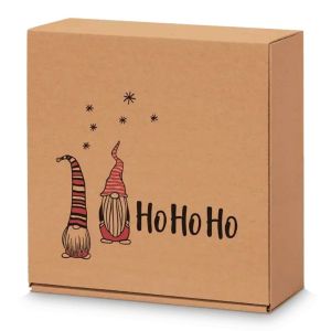 Geschenkschachtel, 250 x 250 x 100 mm, Wichtel-Design, braun