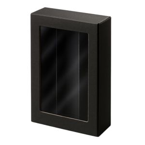 Geschenkverpackung f&uuml;r 3 Flaschen, 360 x 250 x 90 mm, mit Fenster, schwarz