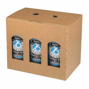 Dosenverpackung f&uuml;r 6 Dosen, 440&ndash;500 ml, 203 x 136 x 170 mm, mit Griffl&ouml;chern, braun