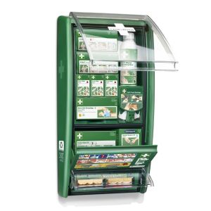 Erste-Hilfe-Station mit Pflasterspender, Augensp&uuml;lung und Wundverb&auml;nden