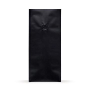 Kaffeebeutel mit 4 Kanten-Siegelung, 120 x 90 x 290 mm, mit Aromaschutzventil, lebensmittelecht, schwarz