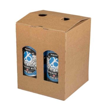 Bierkarton für 4 Dosen, 136 x 136 x 170 mm, Tragverpackung mit Grifflöchern, braun