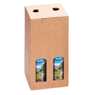 Bierkarton für 4 Flaschen, 3.3 dl, 116 x 115 x 228 mm, mit Grifflöchern, braun