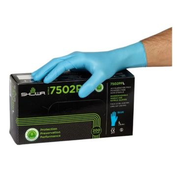 Einweghandschuhe SHOWA 7502PF, hellblau, aus Bio-Nitril, Grösse XL, 200 Stück