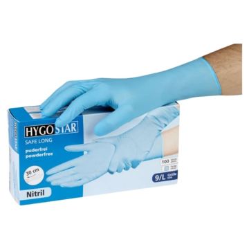 Einweghandschuhe HYGOSTAR SAFE LONG, blau, aus Nitril, Grösse XL, 100 Stück