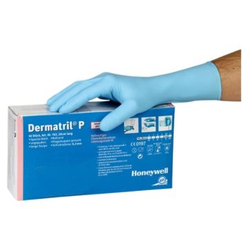 Einweghandschuhe KCL DERMATRIL P 743, blau, lang & chemikalienbeständig, Grösse 7/S, 50 Stück