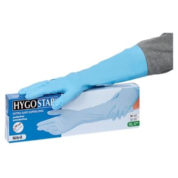 Einweghandschuhe HYGOSTAR EXTRA SAFE SUPERLONG, blau, extralang 40 cm, Grösse S, 50 Stück
