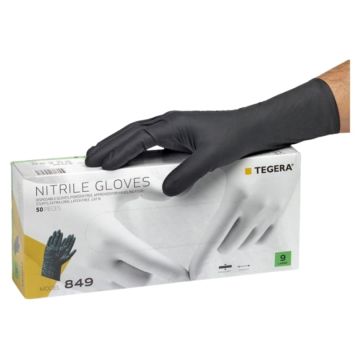 Einweghandschuhe TEGERA, schwarz, extra lang, Grösse 8, 50 Stück